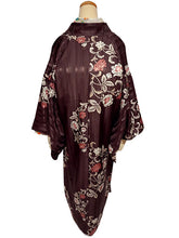 画像をギャラリービューアに読み込む, 雨コート 一部式 道中着衿 ブラウン 牡丹 花 Sサイズ すぐに着られるお仕立て上がり 洗えるポリエステル

