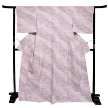 画像をギャラリービューアに読み込む, 洗える着物 袷 小紋 Lサイズ 仕立て上がり テイジン素材 単品 パープル 波 ぼかし レディース 品よい縮緬地のお洒落な小紋
