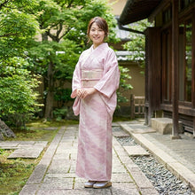 画像をギャラリービューアに読み込む, 洗える着物 袷 小紋 Lサイズ 仕立て上がり テイジン素材 単品 ピンク 波 ぼかし レディース 品よい縮緬地のお洒落な小紋
