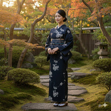 画像をギャラリービューアに読み込む, 洗える着物 袷 小紋 Lサイズ 仕立て上がり テイジン素材 単品 ネイビー ツタ レディース 品よい縮緬地のお洒落な小紋
