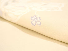 画像をギャラリービューアに読み込む, 洗える着物 袷 小紋 Lサイズ 仕立て上がり テイジン素材 単品 薄黄 ツタ レディース 品よい縮緬地のお洒落な小紋
