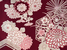 画像をギャラリービューアに読み込む, 洗える着物 袷 小紋 Lサイズ 仕立て上がり 単品 ワインレッド 菊 レディース 品よい縮緬地のお洒落な小紋
