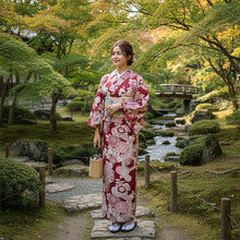 画像をギャラリービューアに読み込む, 洗える着物 袷 小紋 Lサイズ 仕立て上がり 単品 ワインレッド 菊 レディース 品よい縮緬地のお洒落な小紋
