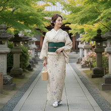 画像をギャラリービューアに読み込む, 洗える着物 袷 小紋 Lサイズ 仕立て上がり 単品 アイボリー 更紗 花 レディース 品よい縮緬地のお洒落な小紋
