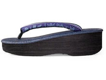 画像をギャラリービューアに読み込む, カレンブロッソ 草履 単品 Lサイズ ネイビー 台 博多織 ネイビー 更紗 縞 鼻緒 レディース 歩きやすくてオシャレ 愛好者の多い菱屋カフェ草履
