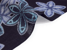 画像をギャラリービューアに読み込む, 浴衣 反物 知多木綿 お仕立て付き ネイビー 花 七宝 手染め 日本製 自分サイズにお誂え
