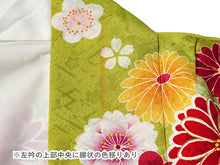 画像をギャラリービューアに読み込む, 【中古】振袖 正絹 美品 グリーン 牡丹 菊 桜 刺繍 成人式や卒業式に、晴れやかな正絹の振袖をお得な中古で。 自分だけの晴れ姿
