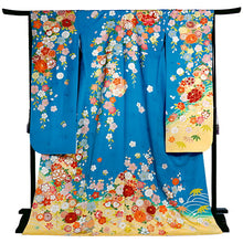 画像をギャラリービューアに読み込む, 【中古】振袖 正絹 美品 ターコイズ 花 梅 桜 牡丹 菊 波 成人式や卒業式に、晴れやかな正絹の振袖をお得な中古で。 自分だけの晴れ姿
