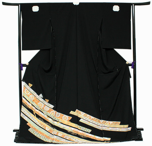 正絹黒留袖 未仕立て 仮絵羽 鬘帯と萩柄】礼装 黒留め袖 新品 お誂え