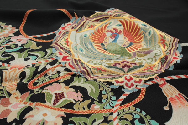 梅乃【051】正絹　黒留袖　フルセット　美品　作家物　鳳凰　絵画　洋柄　更紗 梅乃【051】正絹 黒留袖 フルセット 美品 作家物 鳳凰 絵画 洋柄