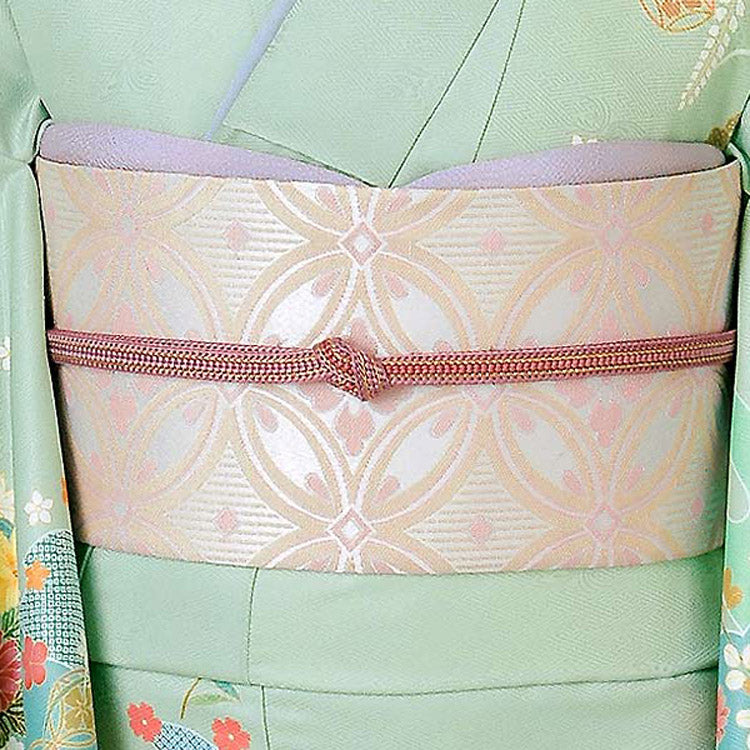 訪問着 セット 購入 薄グリーン地 雪輪に御所車 5点セット フリー