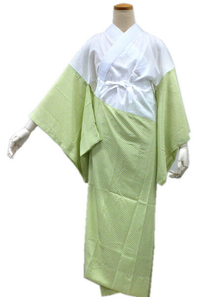 長襦袢 洗える レディース M L サイズ 黄緑地ウロコ柄 半衿つき 日本製