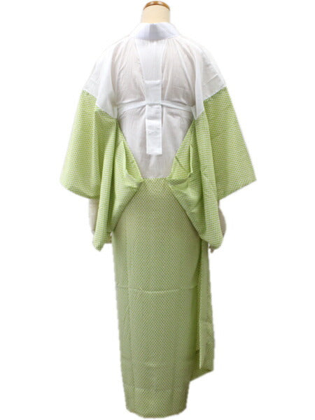 長襦袢 洗える レディース M L サイズ 黄緑地ウロコ柄 半衿つき 日本製
