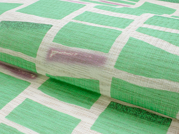 本麻夏の名古屋帯 グリーン地石畳柄 仕立て付 涼しげな夏着物に合わせる透け感のあるなごや帯 京友禅 送料無料 《urフラ》