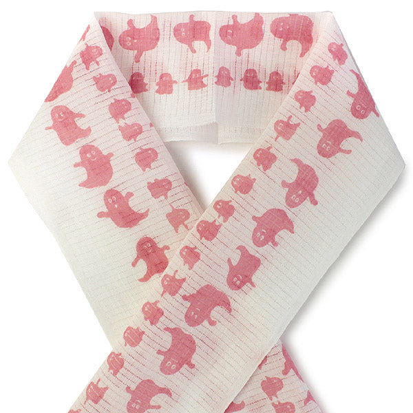 夏 半衿 麻素材でさらりと涼やか 絽 白地 おばけ柄 ピンク 小千谷織物 日本製 ネコポス便発送可能