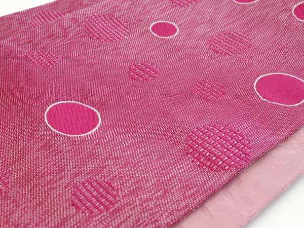 洗える夏半幅帯 赤ピンク地水玉柄 単品 涼しげな帯 女性用 木綿や夏着物にも 《obクワ》