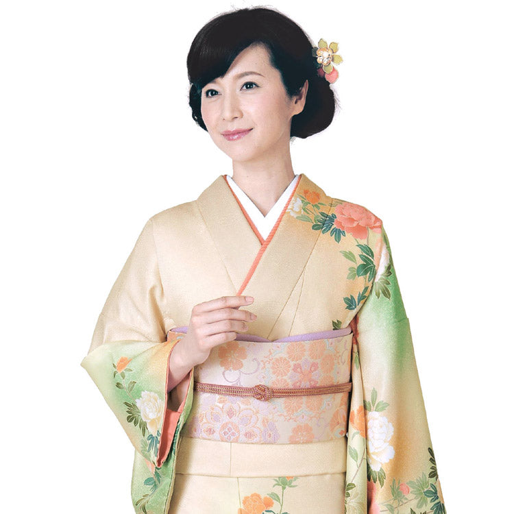 正絹・長襦袢・着物セット 振袖 正絹 3点セット【着物 長襦袢 袋帯】銀