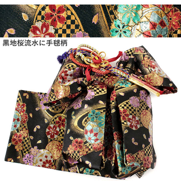 七五三 帯 7歳 結び帯 作り帯 総柄 桜 花 手毬 黒 金 赤 緑 七五三 帯 7歳 結び帯 作り帯 総柄 桜 花 手毬 黒 金 赤 緑