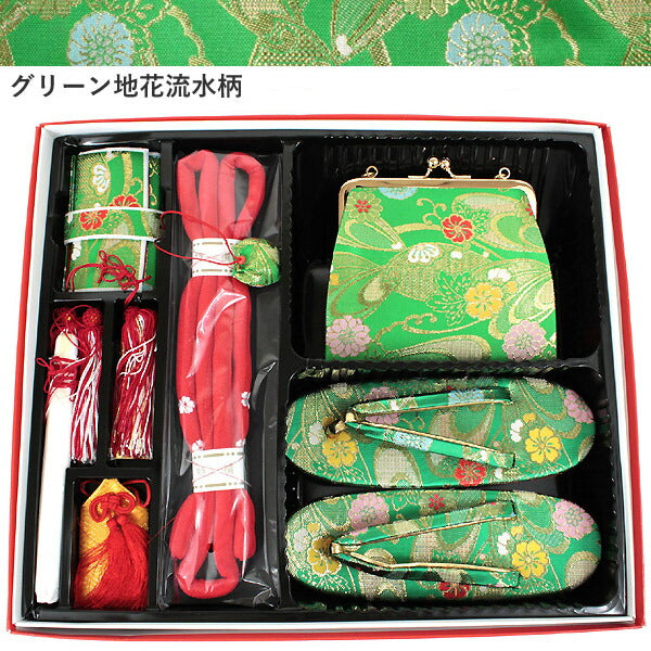 七五三 はこせこセット 7歳 草履 バッグ 総柄 桜 花 手毬 黒 金