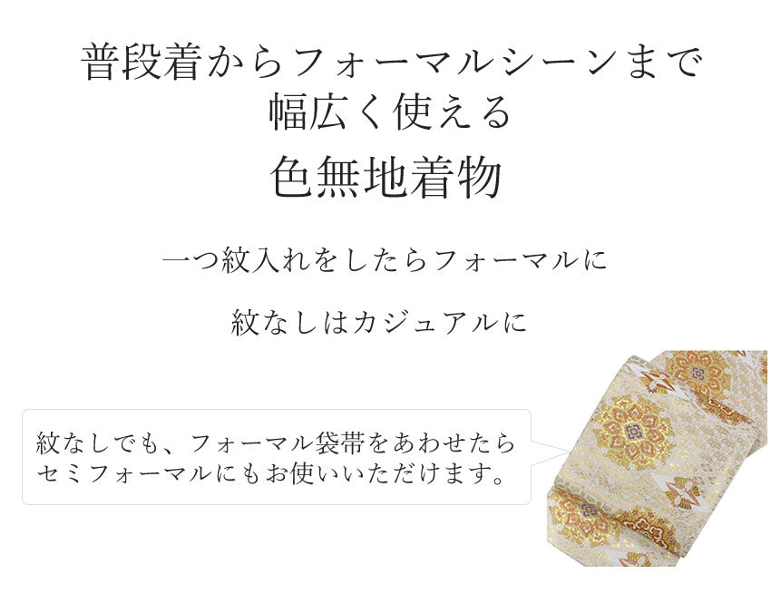 色無地 抽象模様 一つ紋 ベージュ系 着物 053w つけよ p
