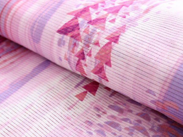 浴衣 単品 綿絽 レディース 仕立て上がり 洗える フリー サイズ みすゞうた ピンク 紫 ストライプ 幾何学 送料無料 女性 夏着物 ブランド ゆかた レディース KZ ktふく