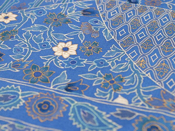 大島紬 反物 正絹 フルオーダー 仕立て付き ブルー地 ペルシャ風更紗