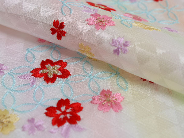 七五三 刺繍 半衿 単品 子供用 3歳 7歳 白 七宝 桜 鱗 レインボー カラフル こども 日本製 正絹 着物 和服 和装 和小物 キッズ ジュニア  女の子 はんえり 襟 SDGs