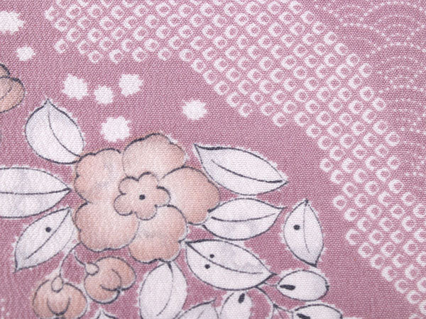 伝統的な小紋着物 黒白花柄紬1反物（辻が花風柄) 伝統的な