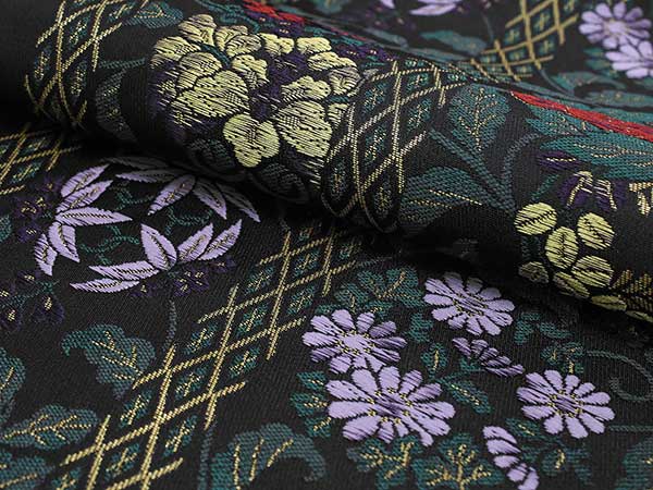 袋帯 礼装 軽め 黒 金 紫 緑 赤 花唐草 花 牡丹 萩 菊 梅 単品 新品  