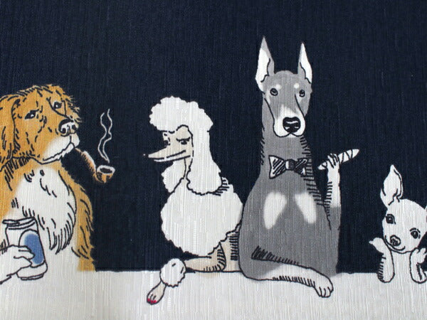 半幅帯 WAKKA半幅帯 単品 濃紺 犬 半巾帯 白地 ワイングラス