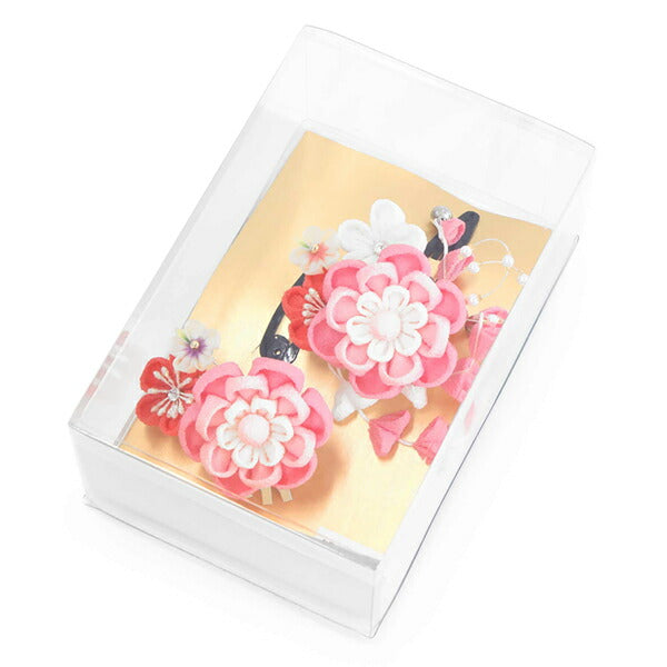 七五三 髪飾り 2点セット ちりめん 3歳 7歳 ピンク 梅 髪かざり 白