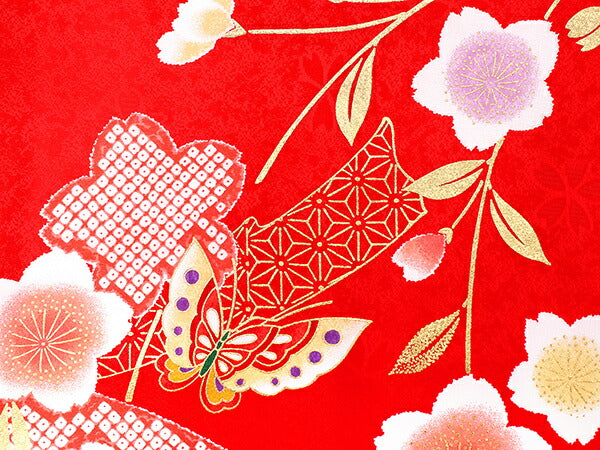 七五三 着物 7歳 正絹 フルセット 購入 20点フルセット 赤地熨斗に花紋