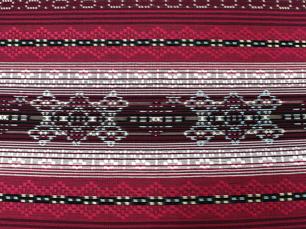 名古屋帯 単品 正絹 仕立て付き 九寸 赤 縞 なごや帯 花織柄 全通