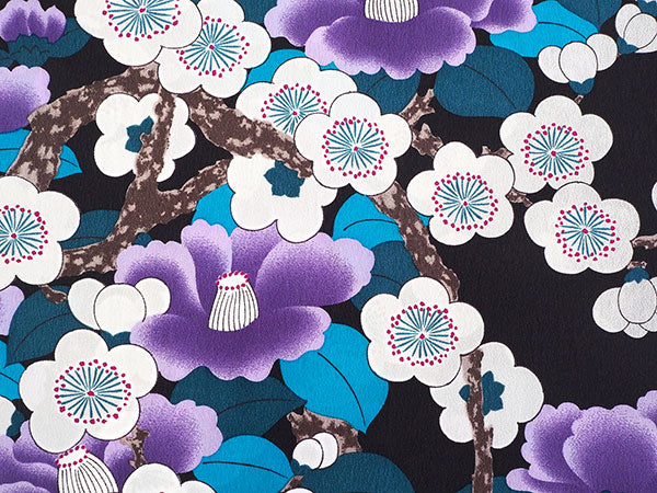 長襦袢 洗える 反物 東レ 岡重 シルック フルオーダー 仕立て付 黒 梅