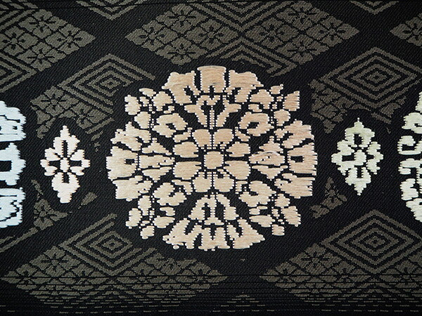 名古屋帯 単品 正絹 仕立て付き 九寸 黒 華紋 なごや帯 ブラック 茶