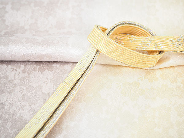 帯揚げ 帯締め セット 正絹 クリーム色×ピンクベージュ 桜地紋